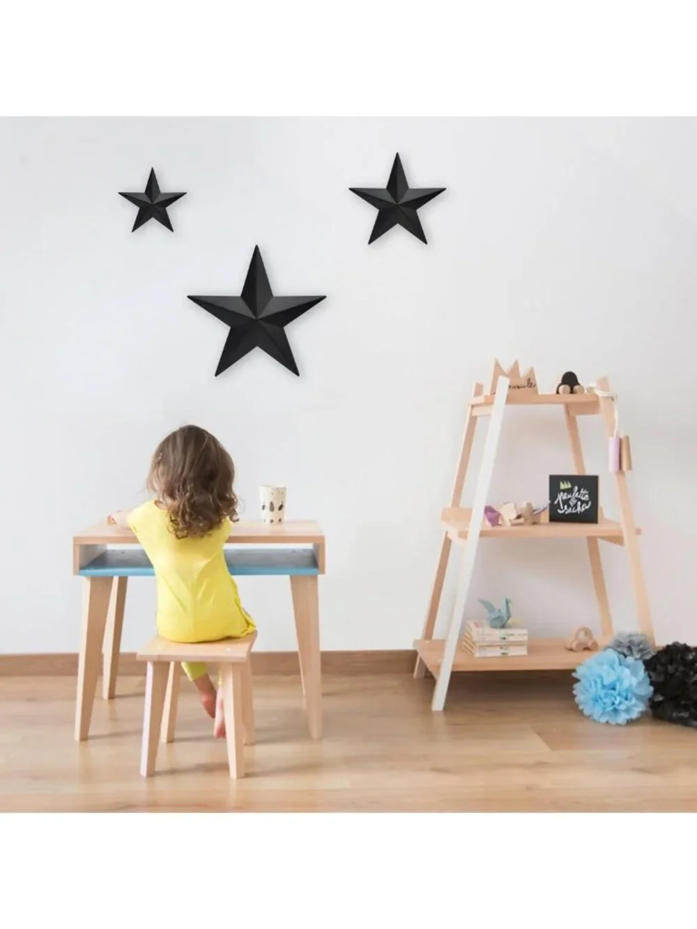 Rustic Black Barn Star Wall Decor Set - 3 Metal Stars for Farmhouse